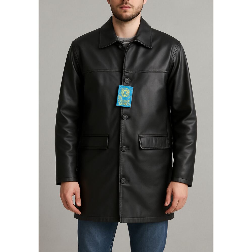 Alta V Moda Italian Leather Coat Mens Size 44 Black Quilted Lined Italy Made NWT